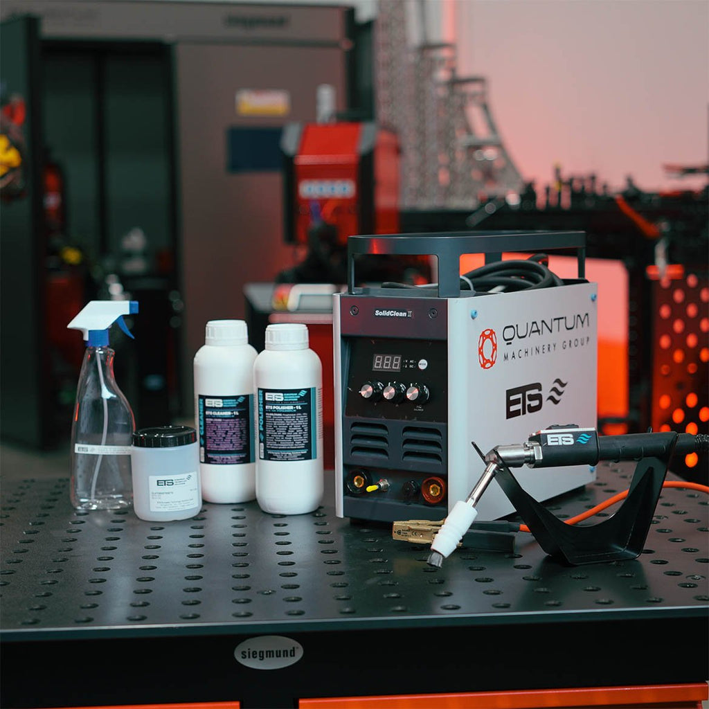 SolidClean X150 Production 100 Amp Weld Cleaning Machine with Integrated Fluid Feed - Weld Cleaning Machines - Quantum Machinery Group - In Stock and Sold in the USA