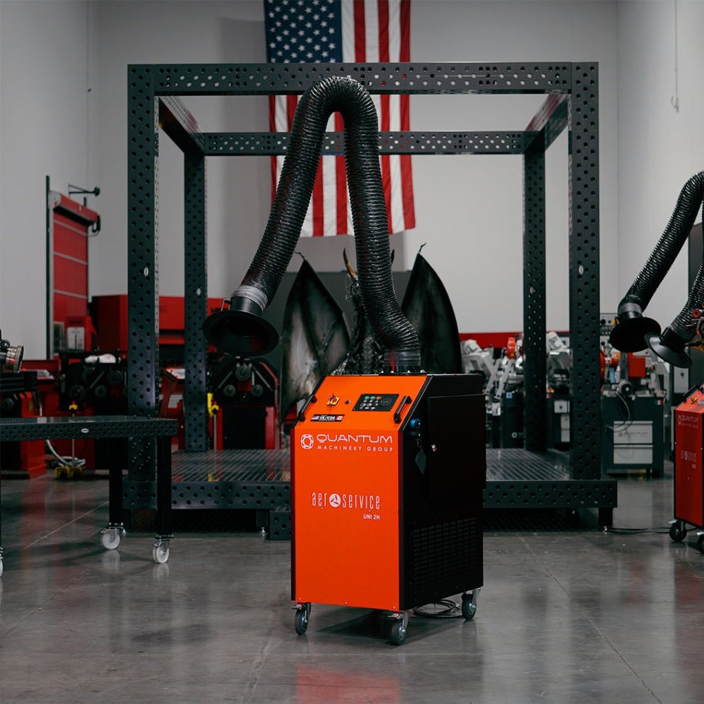 UNI 2H: Professional Mobile Welding Fume Extraction System with 10' Flex Arm - Welding Fume Extraction Systems - Quantum Machinery Group - In Stock and Sold in the USA