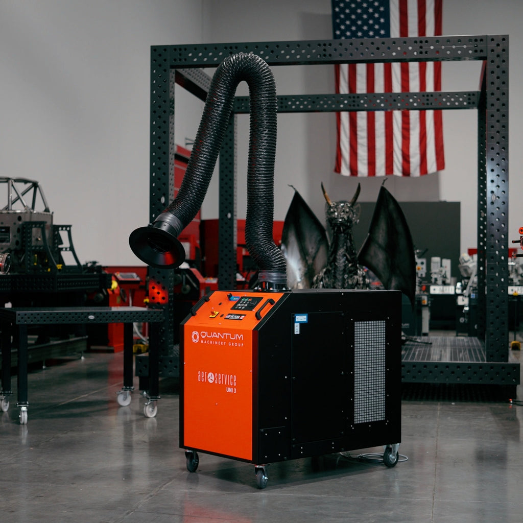 UNI 3.2.1 W3: Self - Cleaning Mobile Filter Unit for Welding Fumes with 10' Flex Arm - Welding Fume Extraction Systems - Quantum Machinery Group - In Stock and Sold in the USA