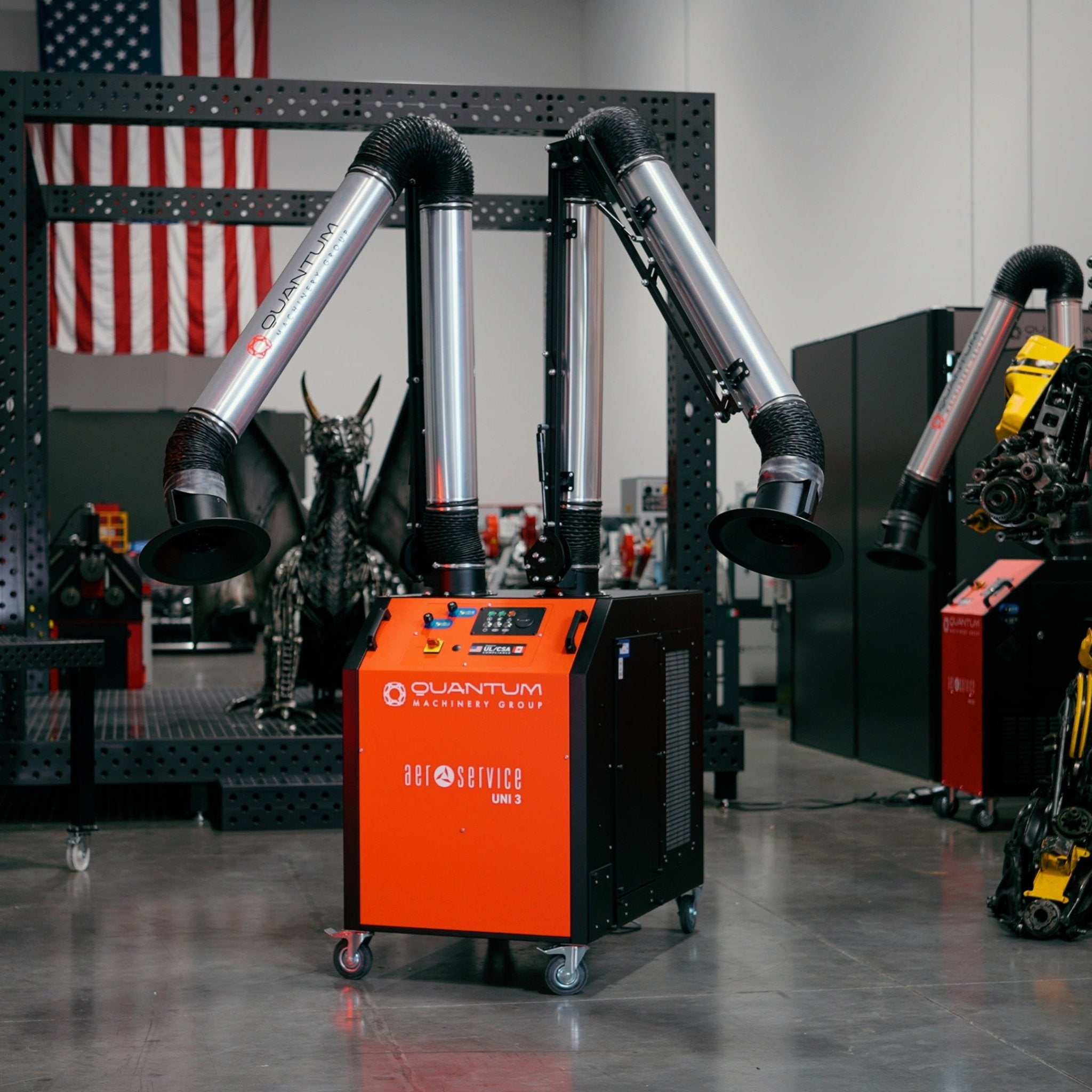 UNI 3.2.2 W3: Dual - Arm Self - Cleaning Mobile Filter Unit for Welding Fumes with 10' Aluminum Extraction Arms - Welding Fume Extraction Systems - Quantum Machinery Group - In Stock and Sold in the USA