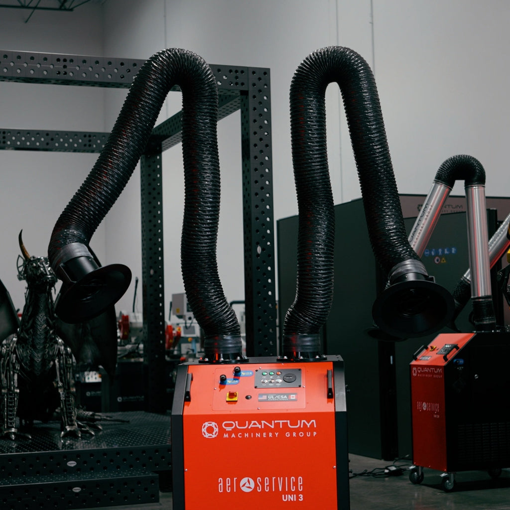 UNI 3.2.2 W3: Dual-Arm Self-Cleaning Mobile Filter Unit for Welding Fumes with 10' Flex Arms - Welding Fume Extraction Systems - Quantum Machinery Group - In Stock and Sold in the USA