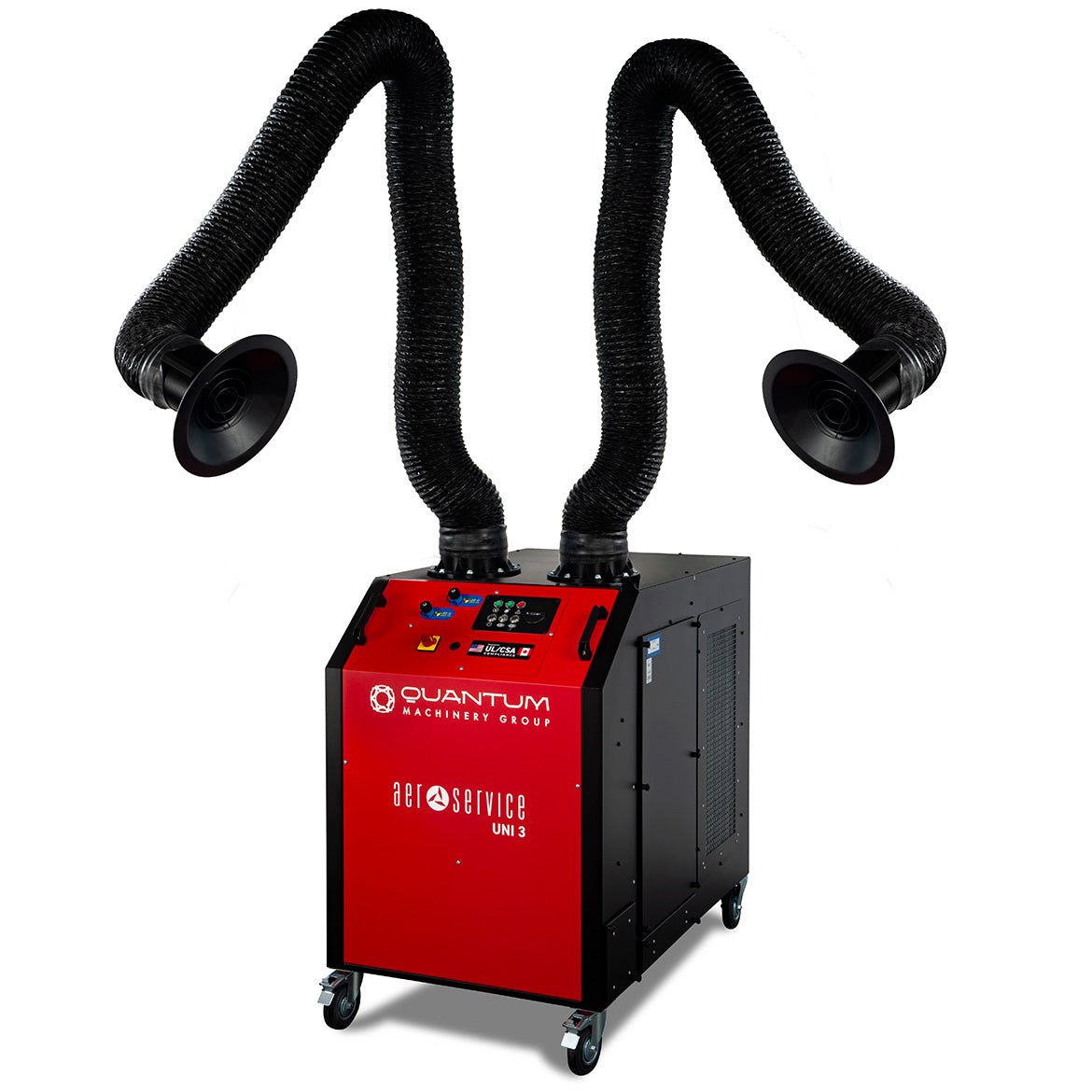UNI 3.2.2 W3: Dual-Arm Self-Cleaning Mobile Filter Unit for Welding Fumes with 10' Flex Arms - Welding Fume Extraction Systems - Quantum Machinery Group - In Stock and Sold in the USA Main image