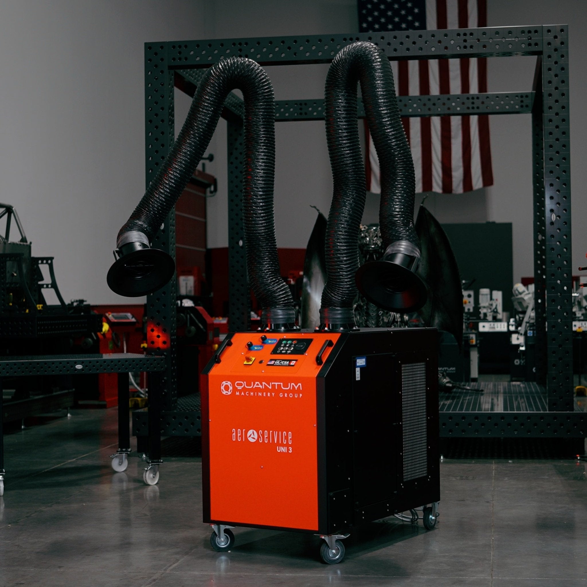UNI 3.2.2 W3: Dual-Arm Self-Cleaning Mobile Filter Unit for Welding Fumes with 10' Flex Arms - Welding Fume Extraction Systems - Quantum Machinery Group - In Stock and Sold in the USA