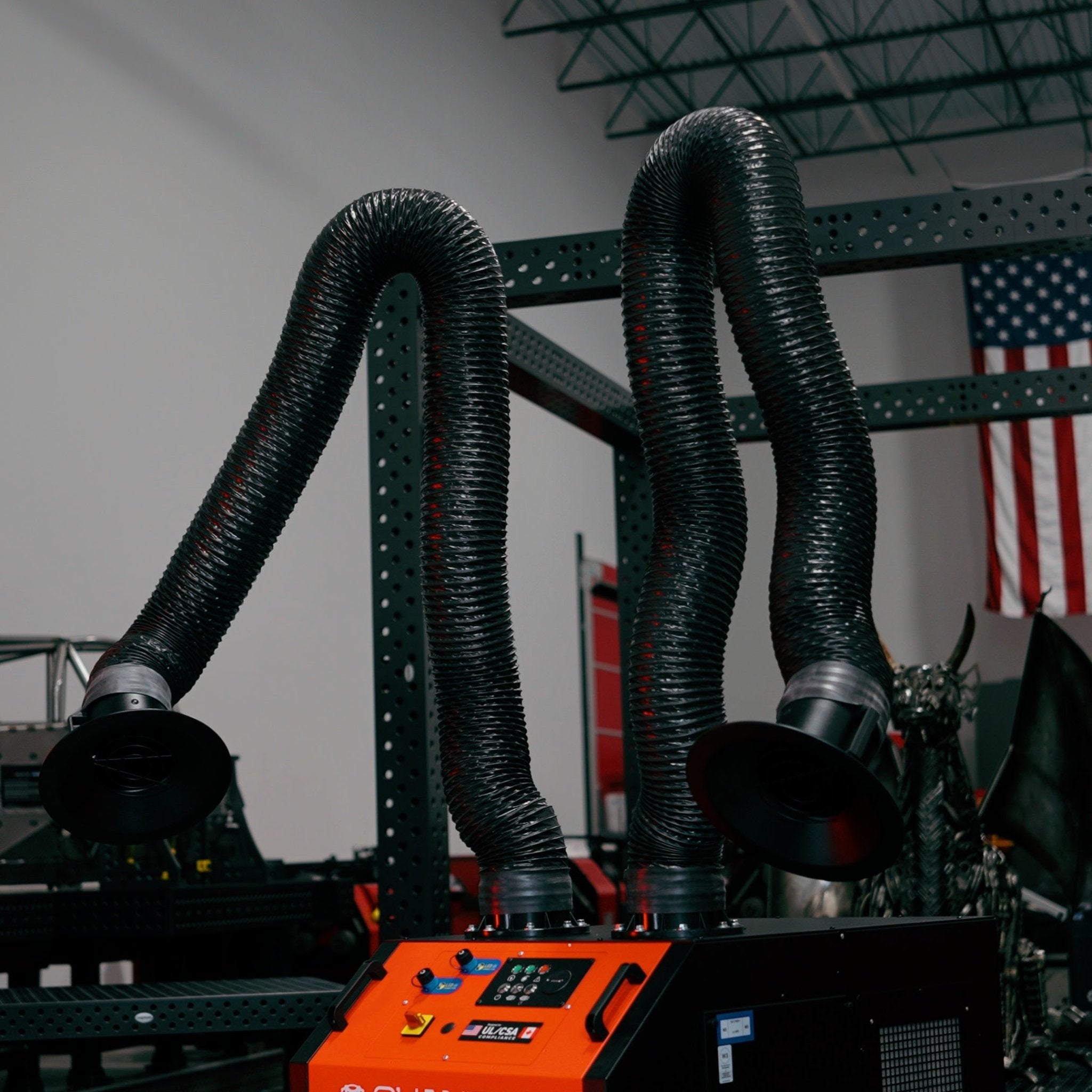UNI 3.2.2 W3: Dual-Arm Self-Cleaning Mobile Filter Unit for Welding Fumes with 10' Flex Arms - Welding Fume Extraction Systems - Quantum Machinery Group - In Stock and Sold in the USA